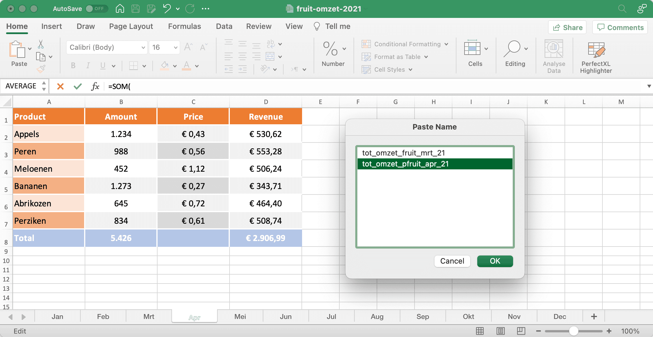 Selecteer benoemd bereik in bronbestand voor de creatie van de externe link in Excel // PerfectXL // PerfectXL Academy