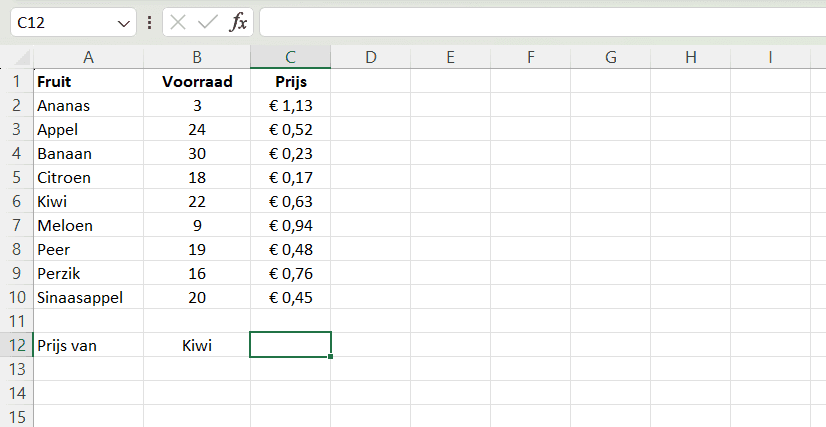 Selecteer een cel om het resultaat van de VLOOKUP functie in te publiceren // PerfectXL Academy