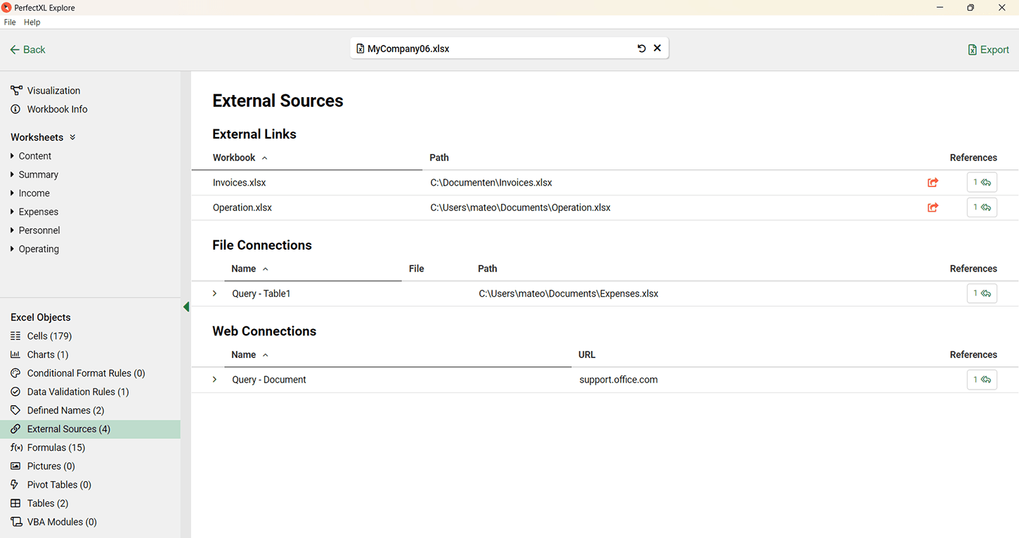 Overzicht van externe bronnen en hun locaties in Excel // PerfectXL