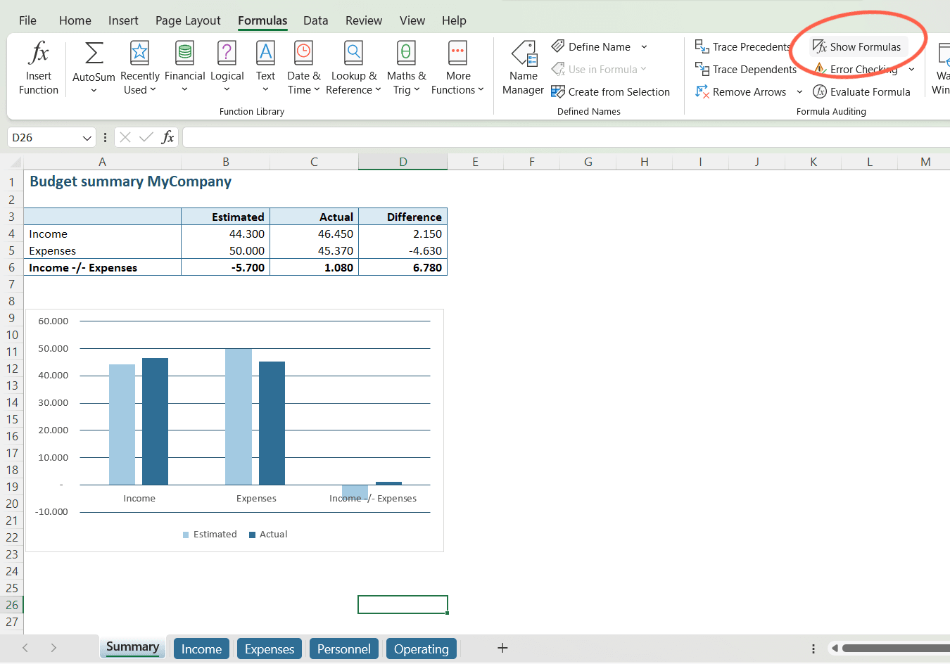 "Show formulas" in Excel // PerfectXL