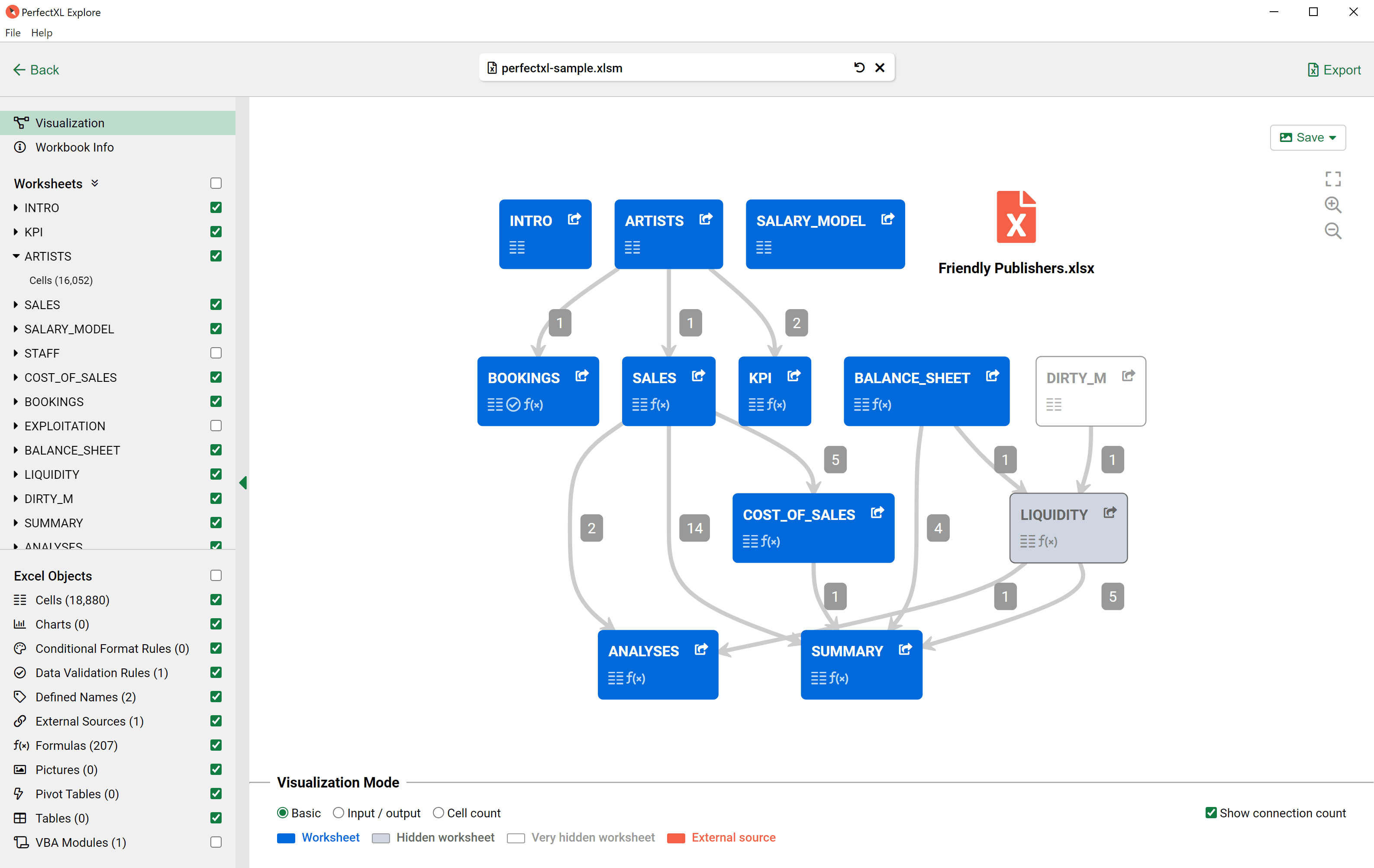 Key relations between worksheets, VBA-code and external sources of your Excel file // PerfectXL Explore