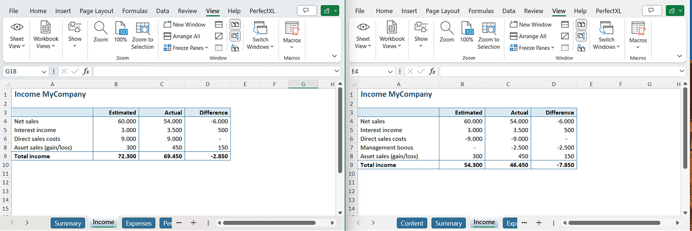 Compare Excel files side-by-side // PerfectXL