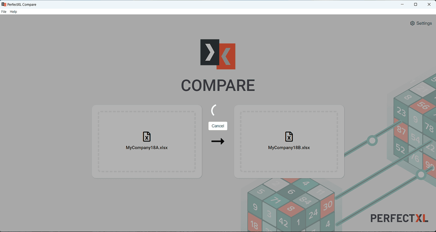 Open beide versies van het bestand in PerfectXL Compare