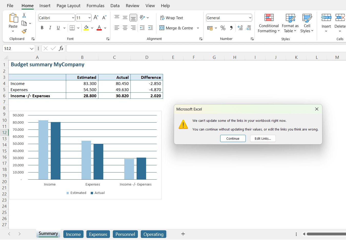 Pop-up: We can't update some of the links in your workbook right now // PerfectXL