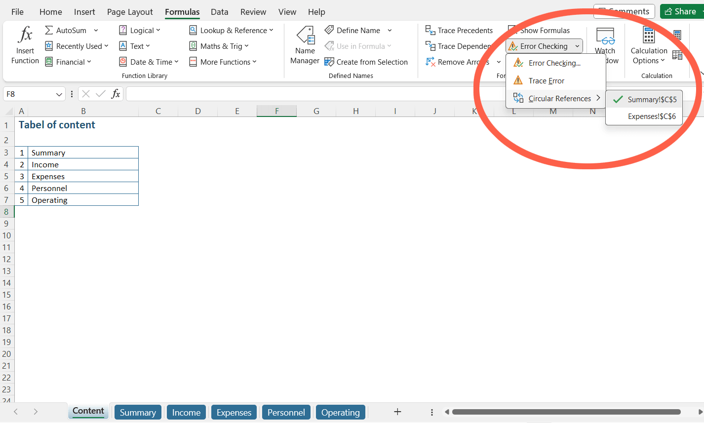 Standaard Excel check voor kringverwijzingen // PerfectXL
