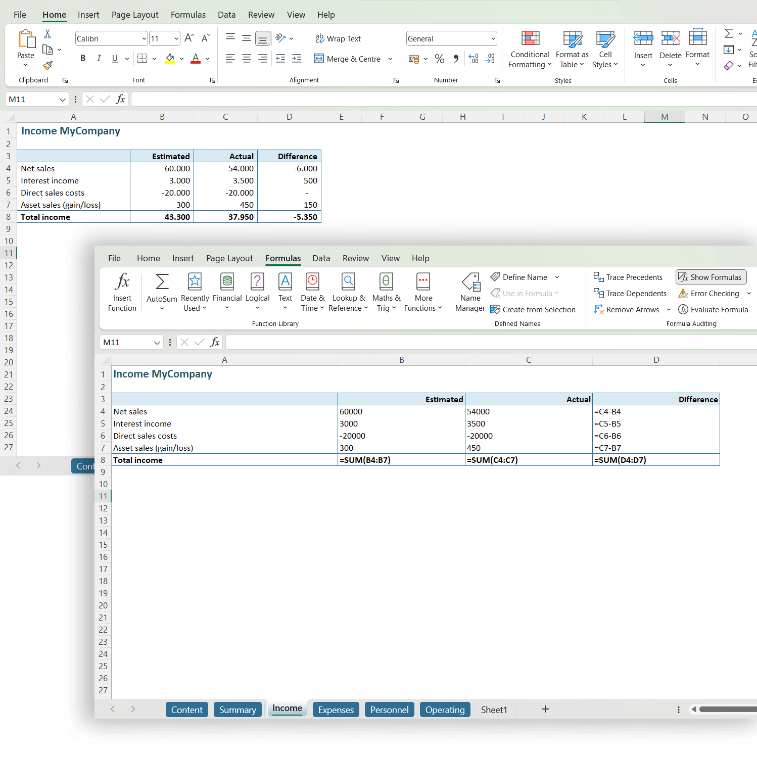 Vaste getallen opsporen met de optie "Show Formulas" // PerfectXL