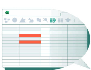 easier-to-explain Excel sheet with highlighted formula rows, presented in a speech bubble, symbolizing how Formula Inspector makes explaining complex formulas easier.