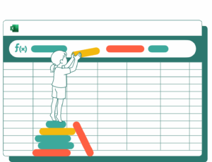 smarter-ways-to-build-formulas Excel formula builder illustration with a child stacking formula blocks, representing smarter ways to construct formulas in Formula Inspector.